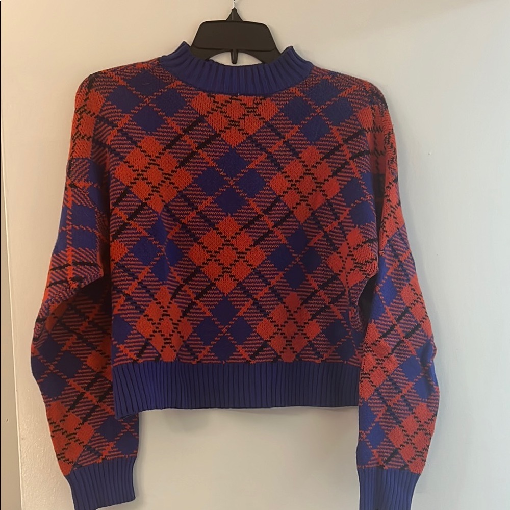 Plaid Patterned Sweater - Red and Blue